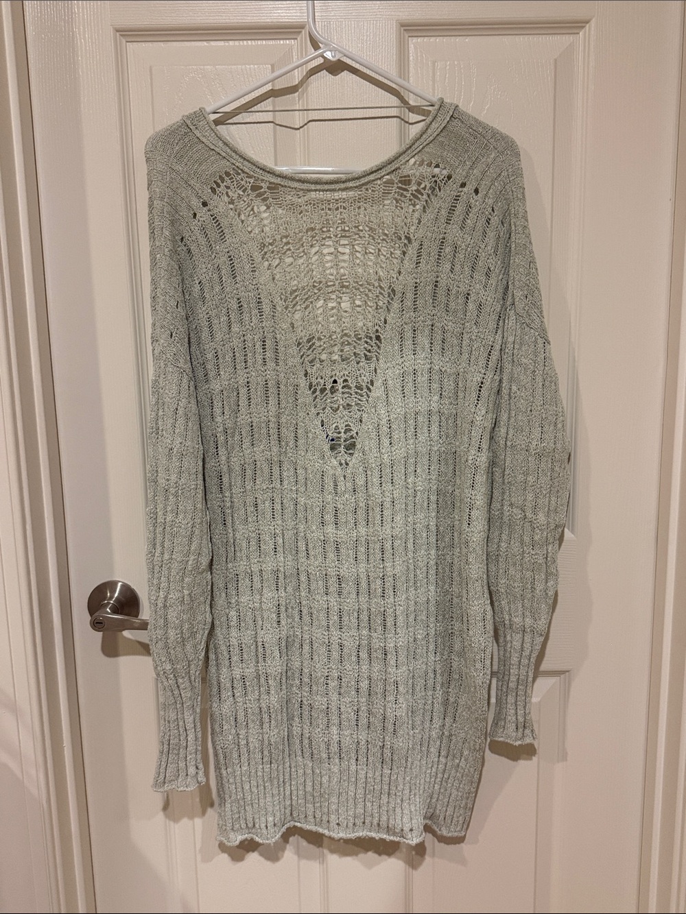 Free People Open-Weave Scoop-Neck Sweater in Light Sage